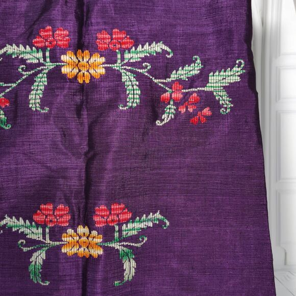 Vintage 60s Embroidered Sharkskin Shift Dress Size L Cap Sleeve Purple Mexican - Picture 12 of 16